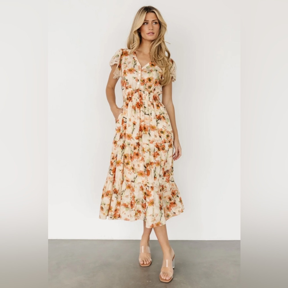 Baltic Born Floral Midi Dress - Cream and Orange
